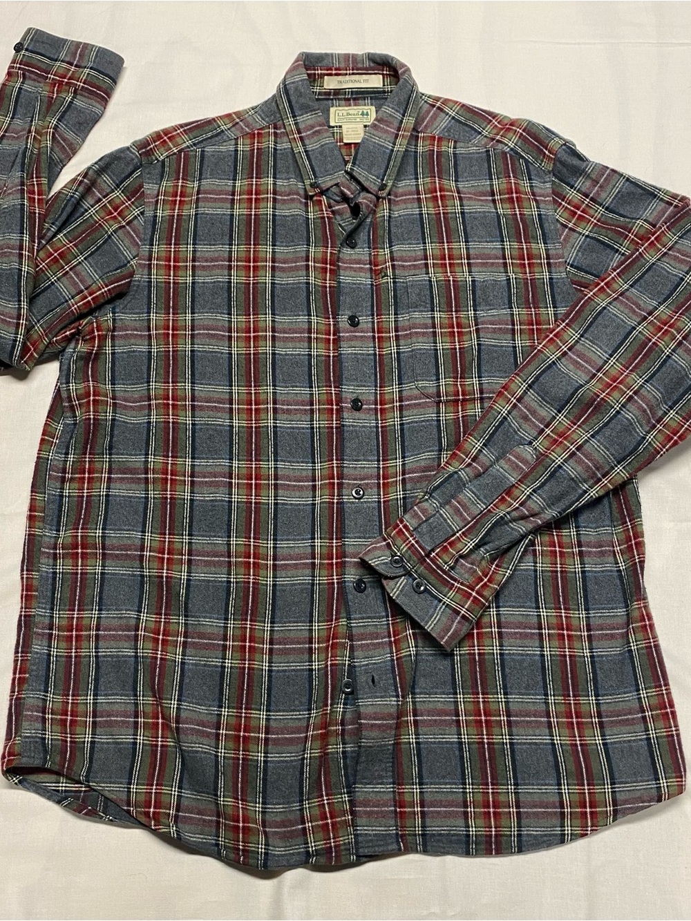 L.L. Bean Men's Long-Sleeve Plaid Button-Down Shirt - Gray & Red